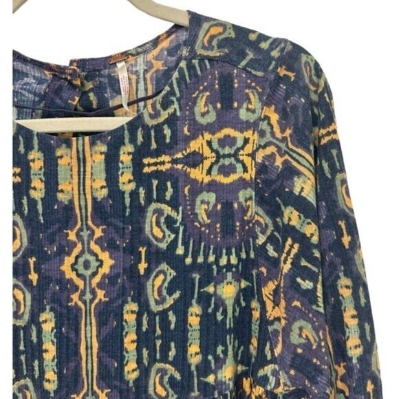 Free People XS This Is It Tunic Top Oversized Long Sleeve Billowy Blue Orange - Picture 4 of 10
